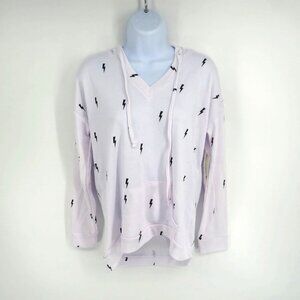 Theo & Spence Medium White Hoodie Black Lightning Print NWT $68